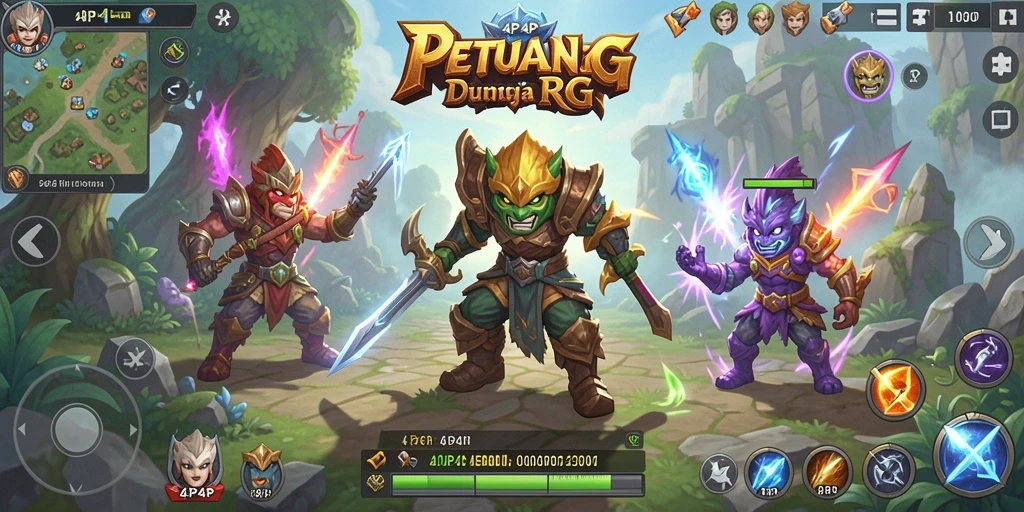Tampilan gameplay 4P4P dengan karakter unik beraksi di dunia RPG.