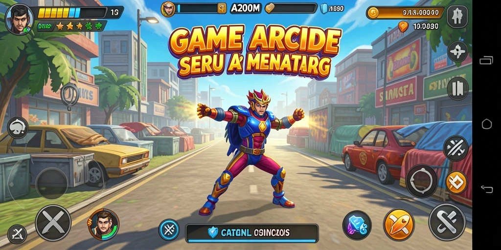 Gameplay A200M yang seru dan penuh aksi dalam genre arcade.