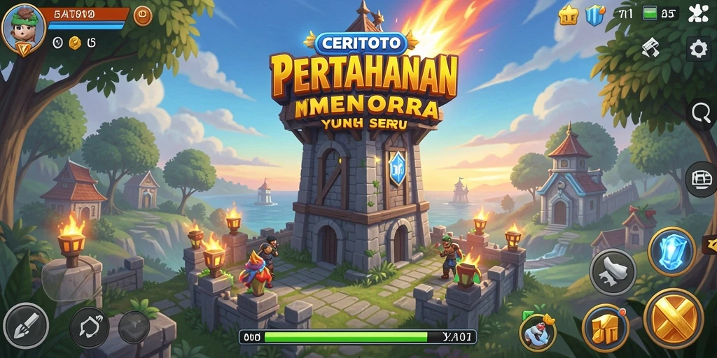 Tampilan gameplay menakjubkan dari CERITOTO menunjukkan pertempuran Tower Defense yang epik.