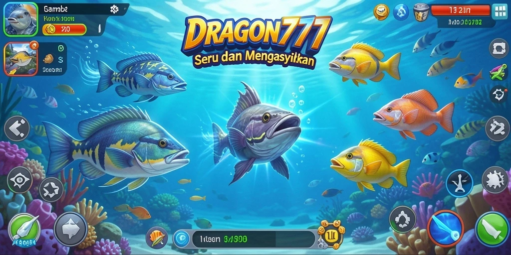 Tampilan gameplay seru dari DRAGON777 saat menembak ikan.
