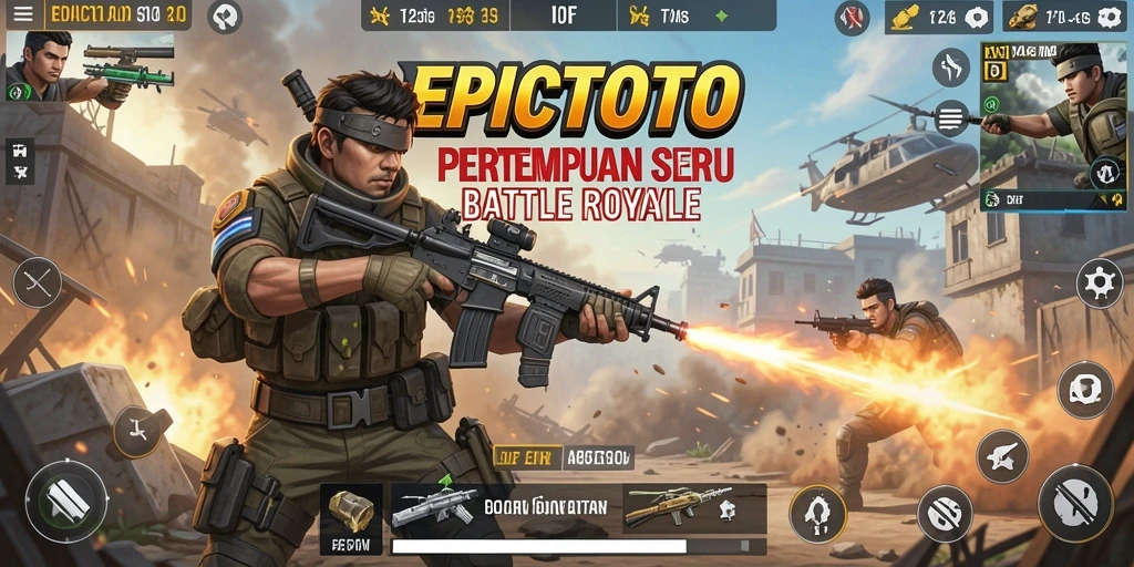 Gambaran gameplay EPICTOTO yang mendebarkan di arena Battle Royale.