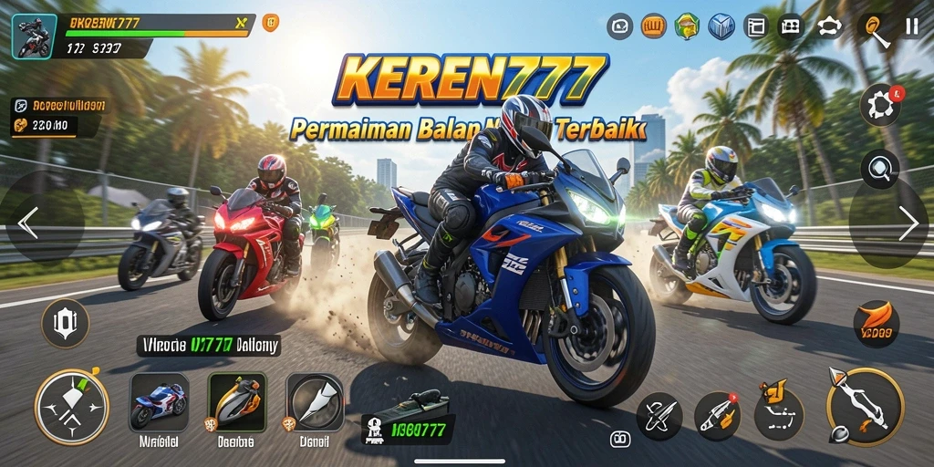 Tampilan gameplay mendebarkan dalam balapan motor KEREN777.