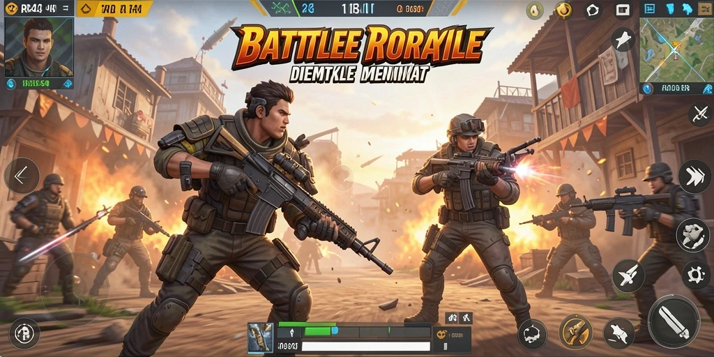 Tampilan aksi mendebarkan dalam permainan Battle Royale RR44.