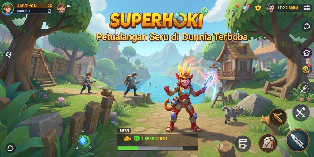Tangkapan layar menampilkan aksi seru dalam dunia terbuka SUPERHOKI.