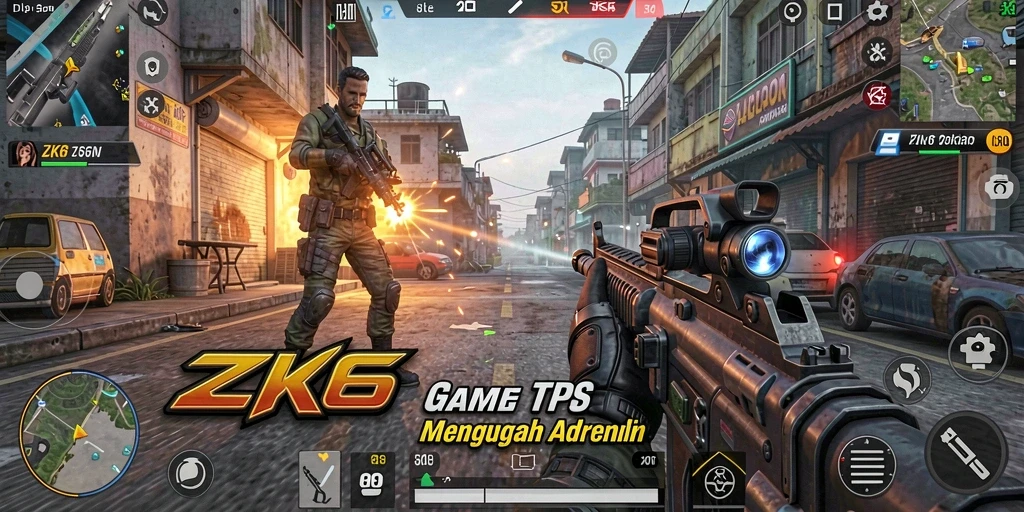Screenshot gameplay ZK6 menampilkan aksi mendebarkan dalam mode TPS.